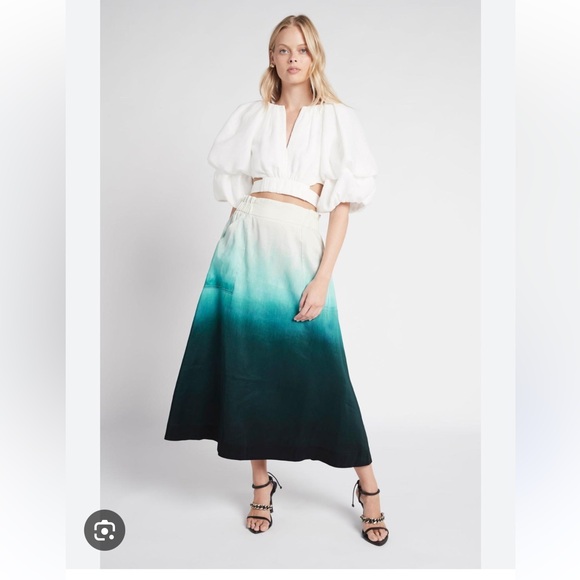 Aje Cosmos Midi Skirt Handpainted Teal Ombre - Picture 2 of 8